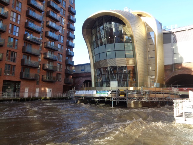 View of the LSSE where the River Aire comes out of the Dark Arches (taken 12:36 GMT on Dec 27 2015).