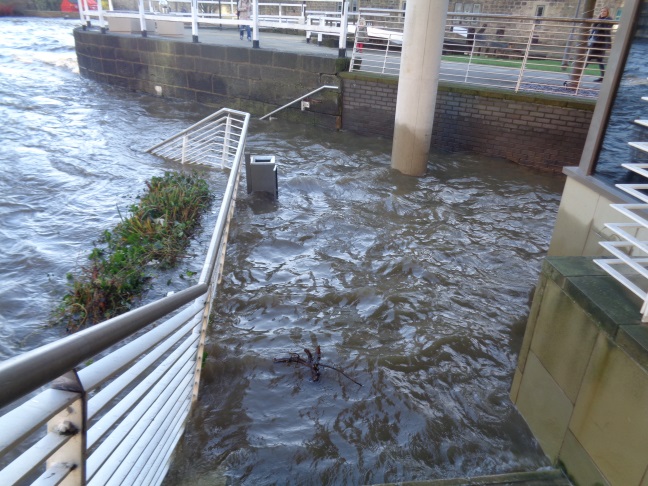 Flooded steps by the River Aire (taken 12:37 GMT on Dec 27 2015).