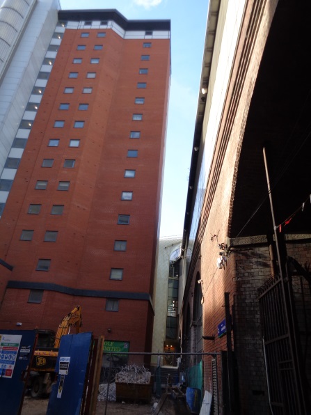 View taken on Jan 28 2016 from Little Neville Street of the site near the Dark Arches where the crane had been located.