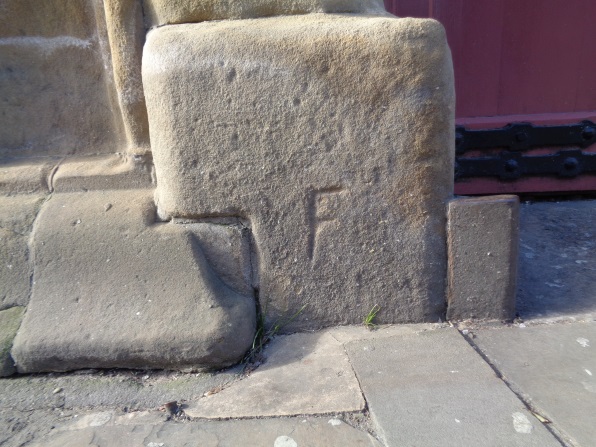 Close-up of the carved 'F' on the Cookridge Street frontage of the Electric Press building (taken Feb 24 2016).