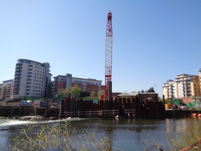Work going on at the River Aire a little below Crown Point Bridge (taken April 20 2016).