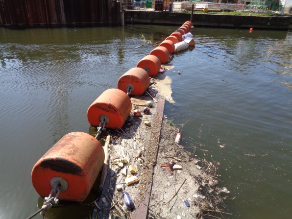 Rubbish collecting on the River Aire a little below Crown Point Bridge (taken April 20 2016).