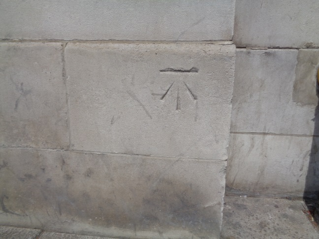 Close-up of the Bench Mark on the Job Centre Plus building, Eastgate, Leeds (taken June 7 2016).